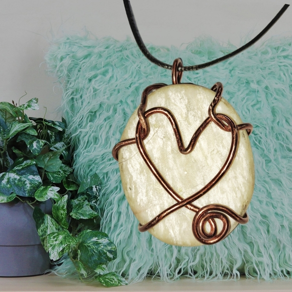 Jewelry - ✓FREE with Bundle. Natural River Stone Heart Pendant and Black Cord Necklace
